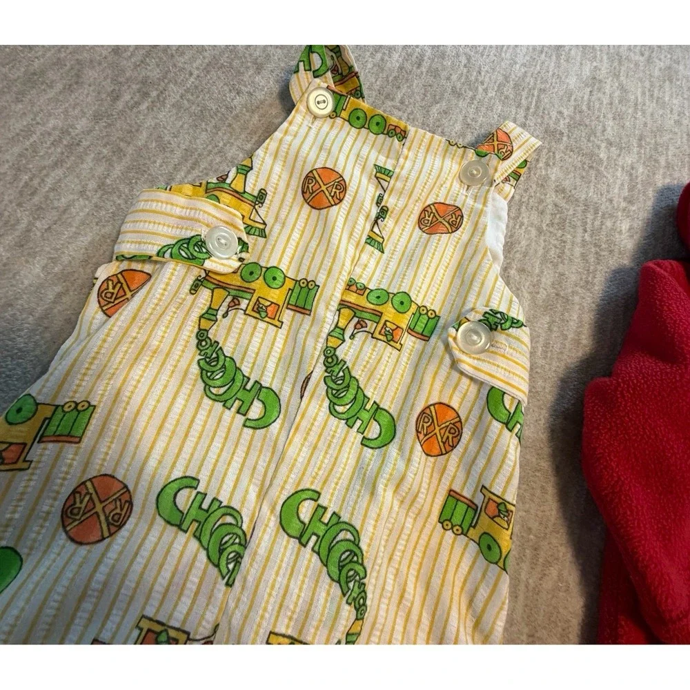 Y2K Baby‎ Gap Fleece Romper 6-12M + Vintage Train Overalls 18M Outfit Lot